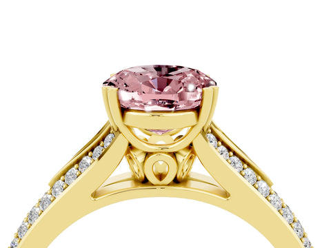 Yellow gold Oval Cut Morganite Split Shank Engagement Ring with Pavé Band_4