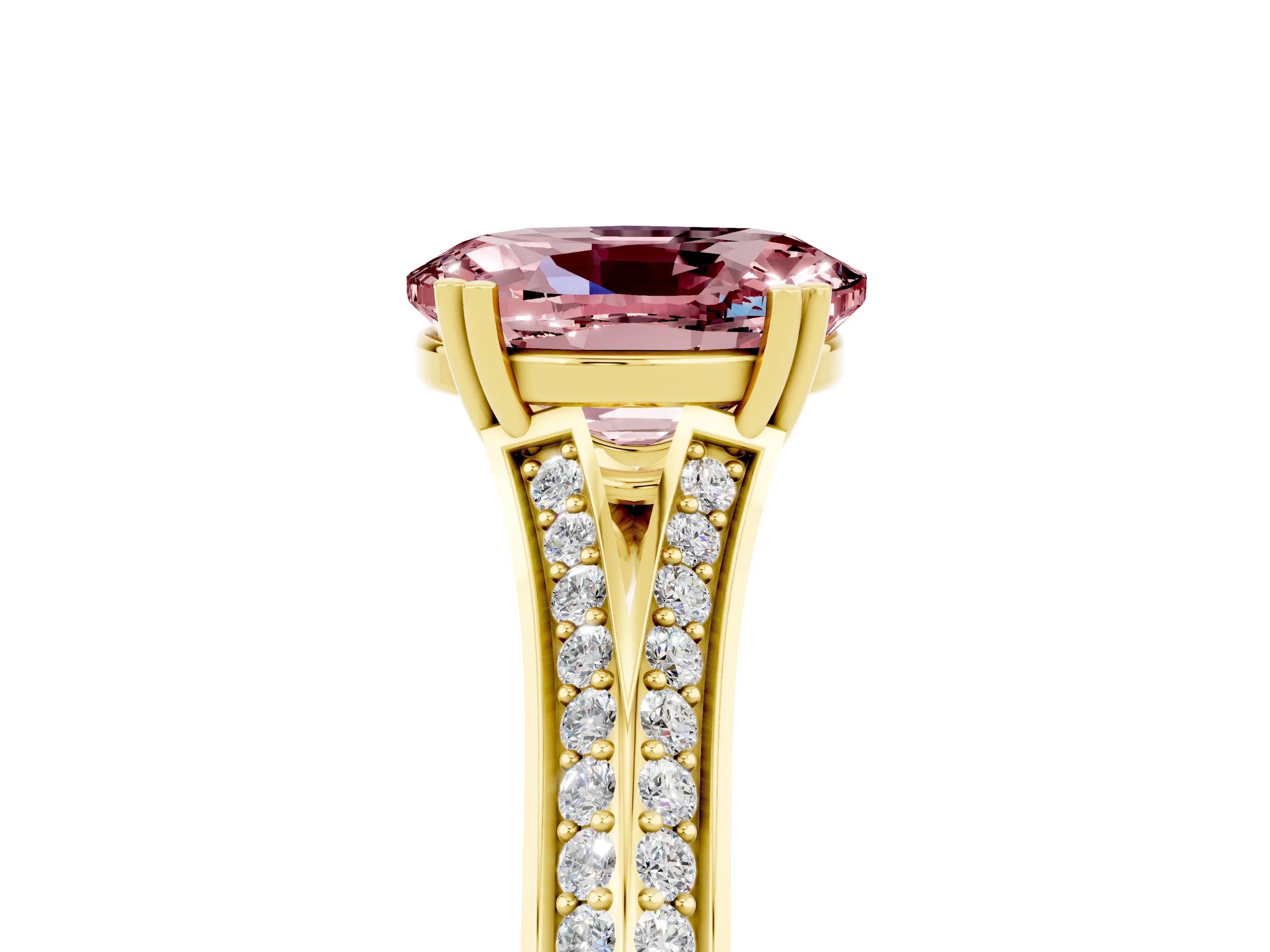 Yellow gold Oval Cut Morganite Split Shank Engagement Ring with Pavé Band_5