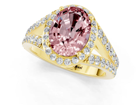Yellow gold Oval Cut Morganite Split Shank Halo Ring with Four-Prong Setting_13
