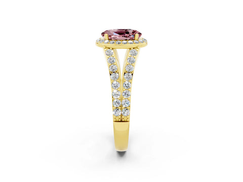 Yellow gold Oval Cut Morganite Split Shank Halo Ring with Four-Prong Setting_14