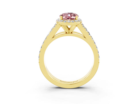 Yellow gold Oval Cut Morganite Split Shank Halo Ring with Four-Prong Setting_15