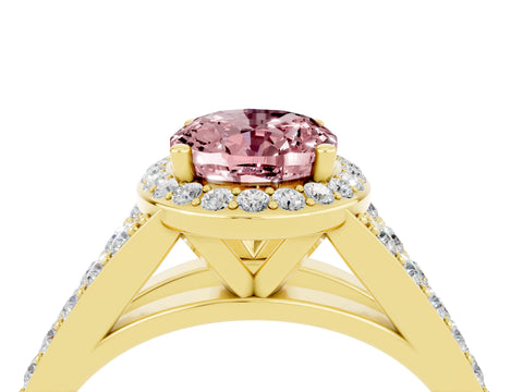 Yellow gold Oval Cut Morganite Split Shank Halo Ring with Four-Prong Setting_16