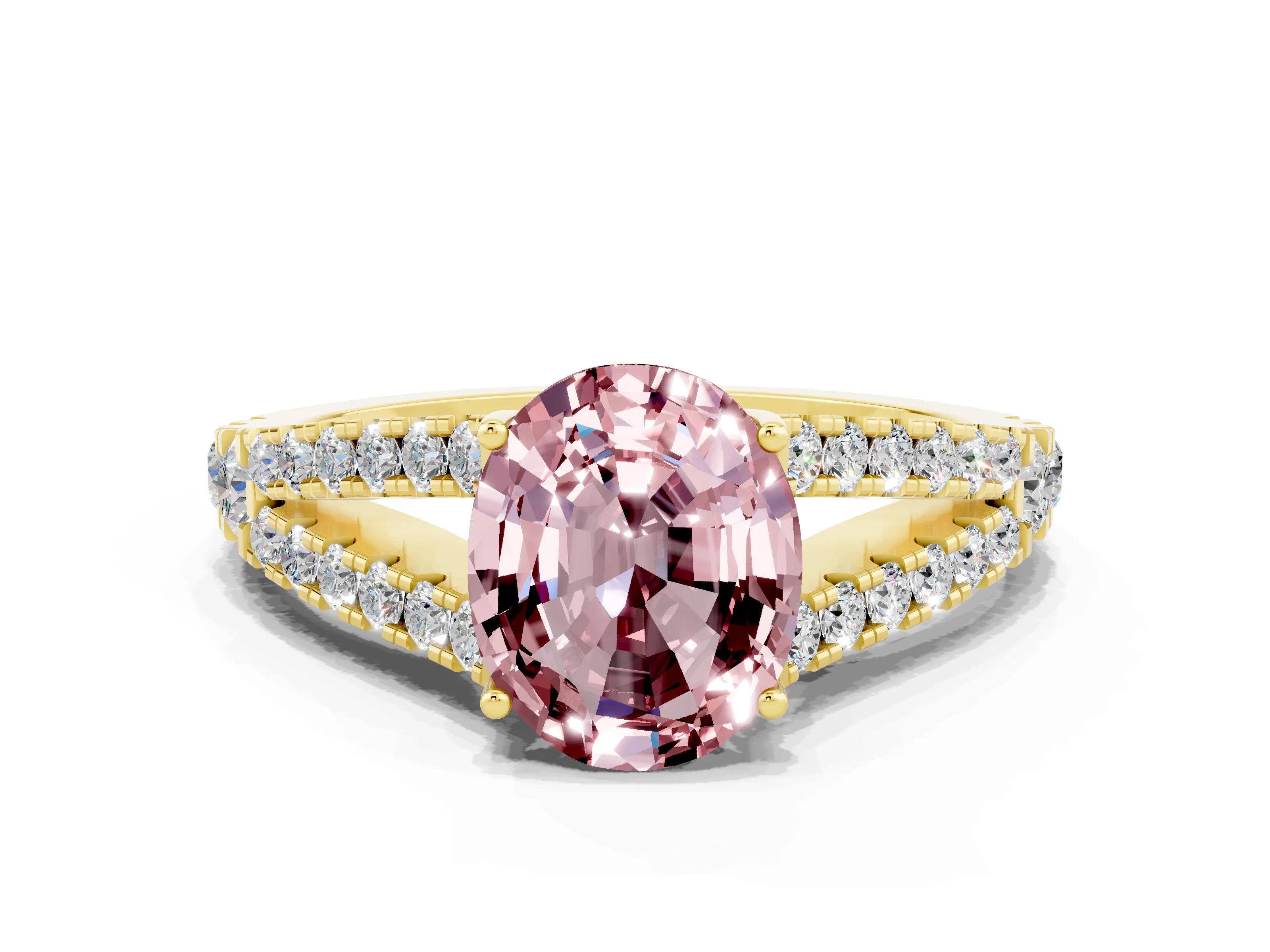 Yellow gold Oval Cut Morganite Split Shank Pavé Engagement Ring with Four-Prong Setting_33