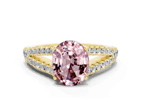 Yellow gold Oval Cut Morganite Split Shank Pavé Engagement Ring with Four-Prong Setting_33