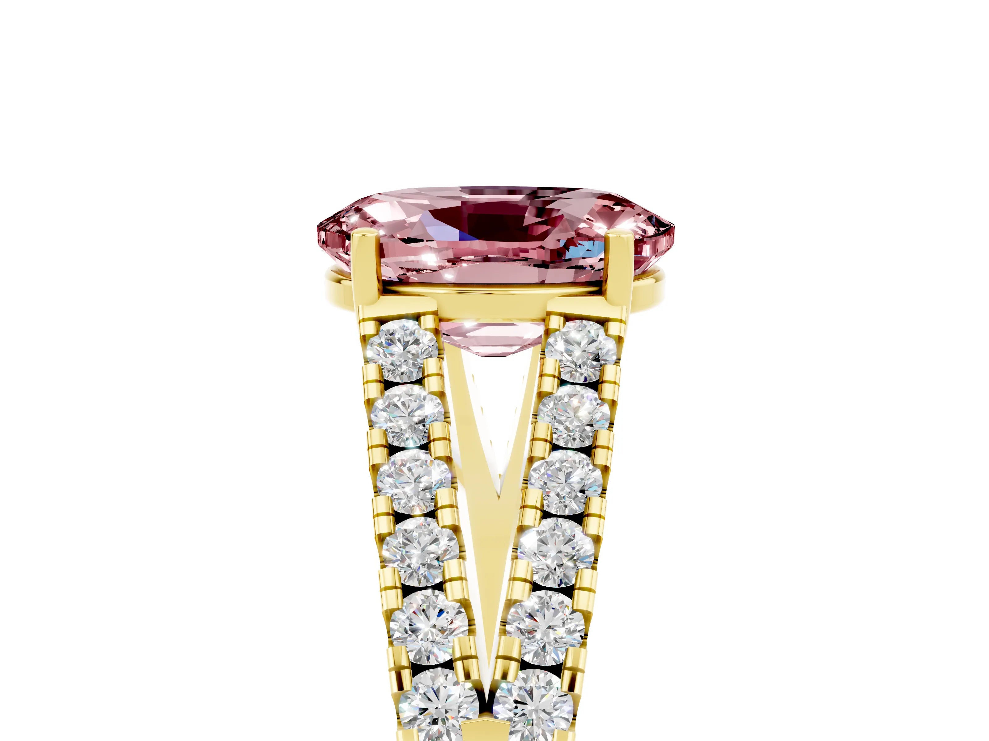 Yellow gold Oval Cut Morganite Split Shank Pavé Engagement Ring with Four-Prong Setting_38
