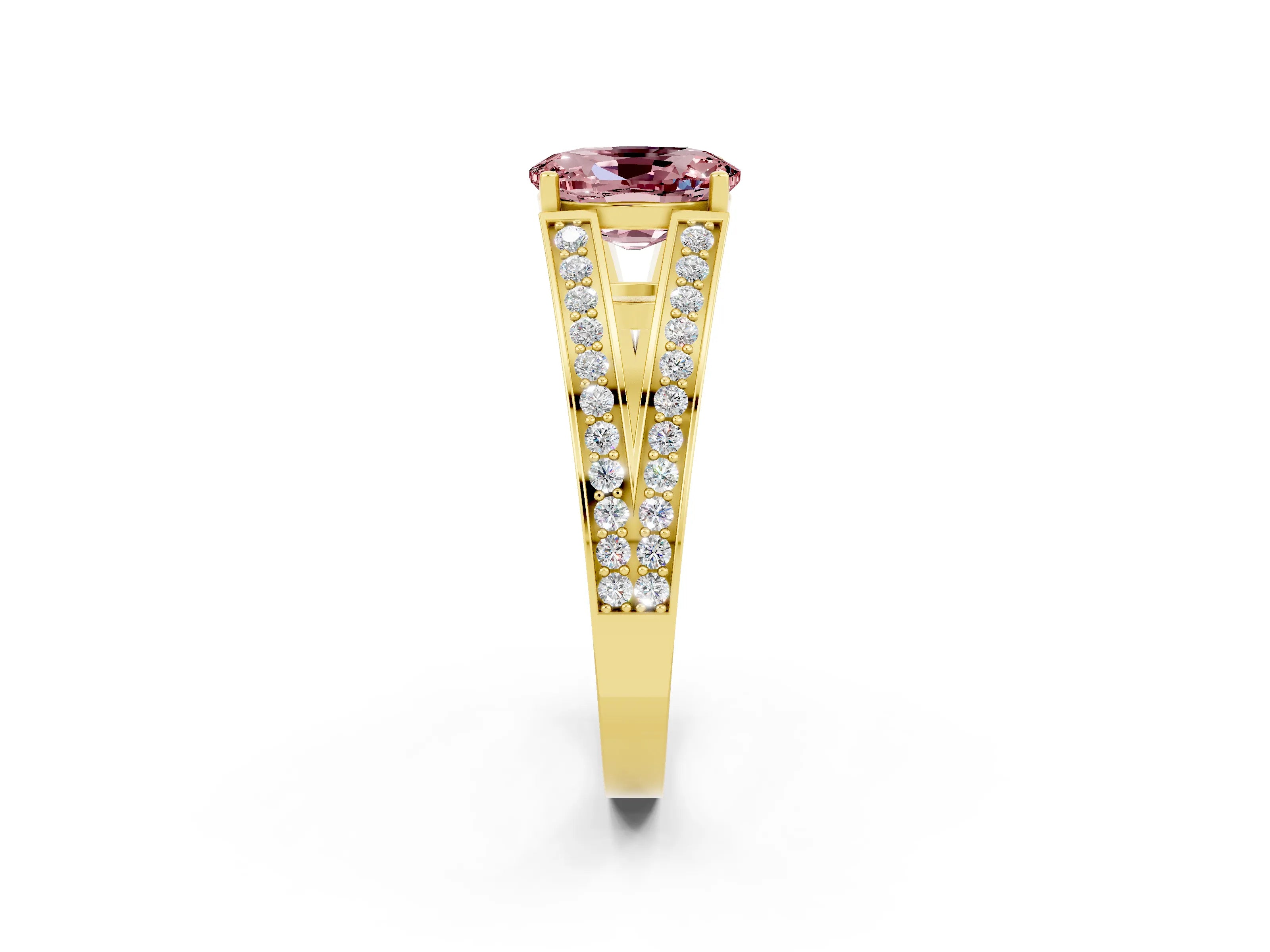 Yellow gold Oval Cut Morganite Split Shank Ring with Pavé Band and Four-Prong Setting_2