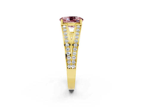 Yellow gold Oval Cut Morganite Split Shank Ring with Pavé Band and Four-Prong Setting_2