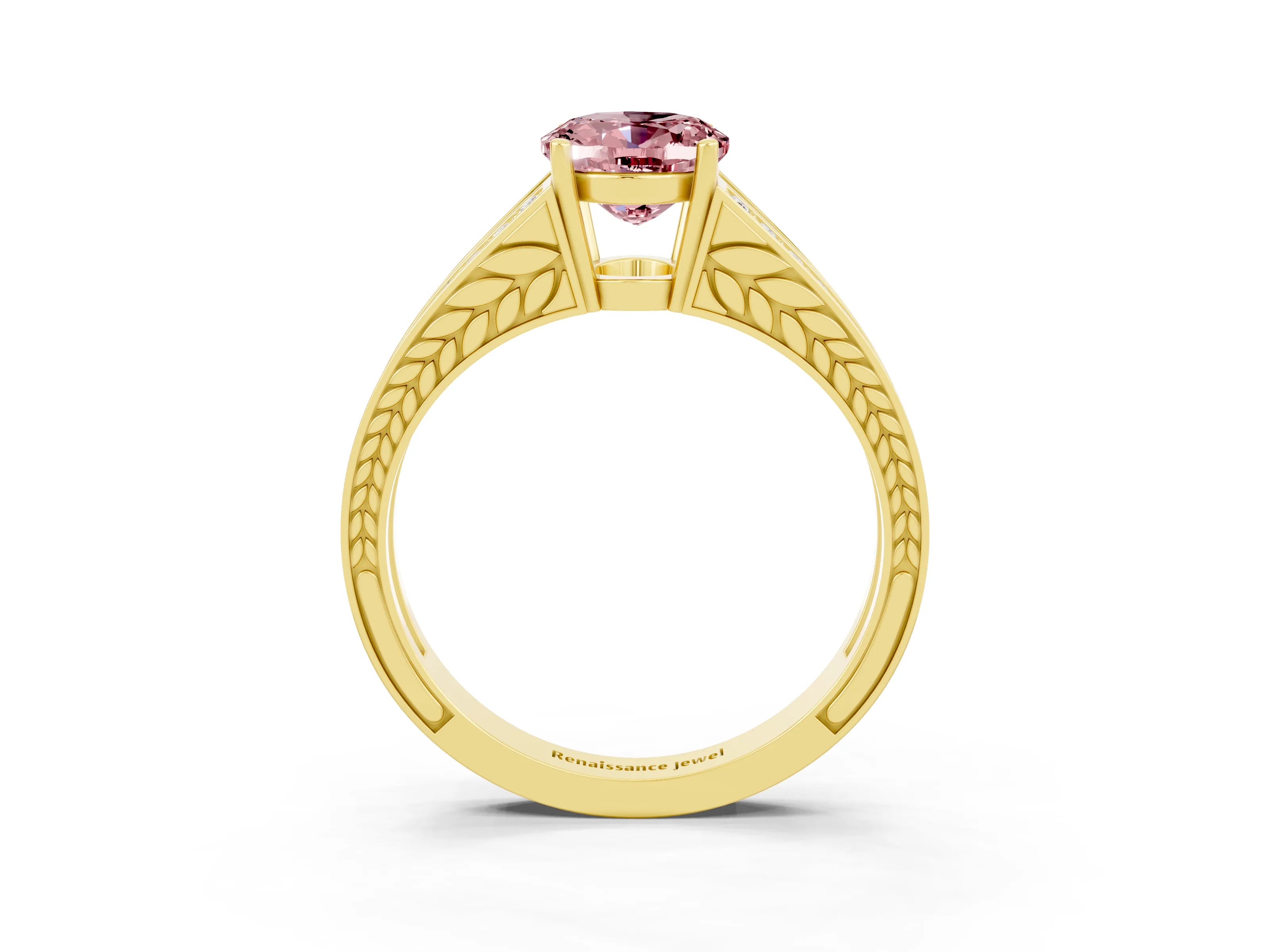 Yellow gold Oval Cut Morganite Split Shank Ring with Pavé Band and Four-Prong Setting_3