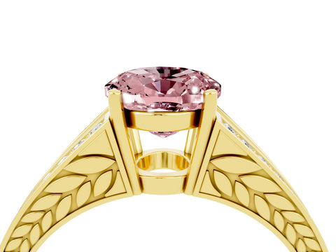 Yellow gold Oval Cut Morganite Split Shank Ring with Pavé Band and Four-Prong Setting_4