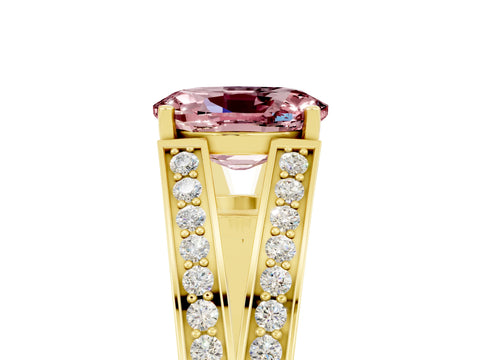 Yellow gold Oval Cut Morganite Split Shank Ring with Pavé Band and Four-Prong Setting_5