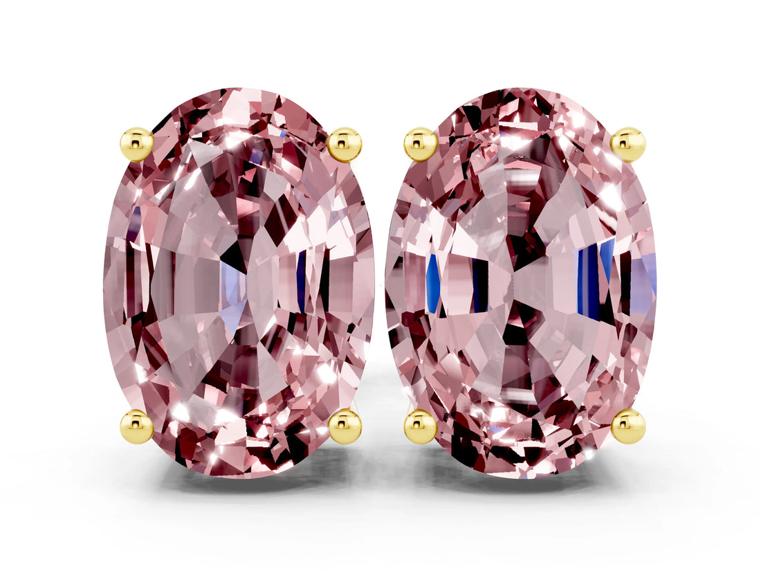 Yellow gold Oval Cut Morganite Stud Earrings_30