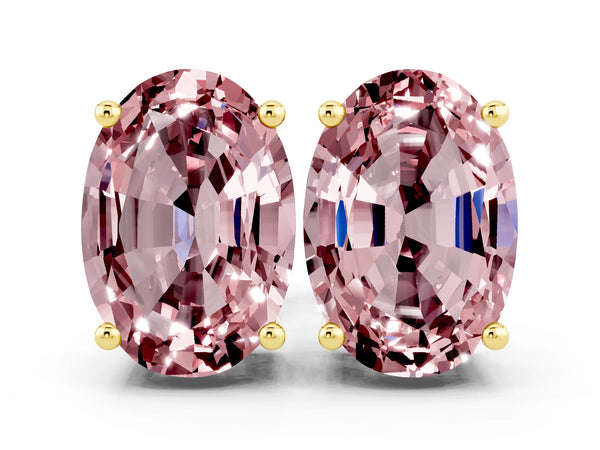 Yellow gold Oval Cut Morganite Stud Earrings