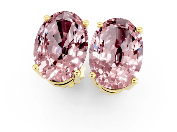 Yellow gold Oval Cut Morganite Stud Earrings