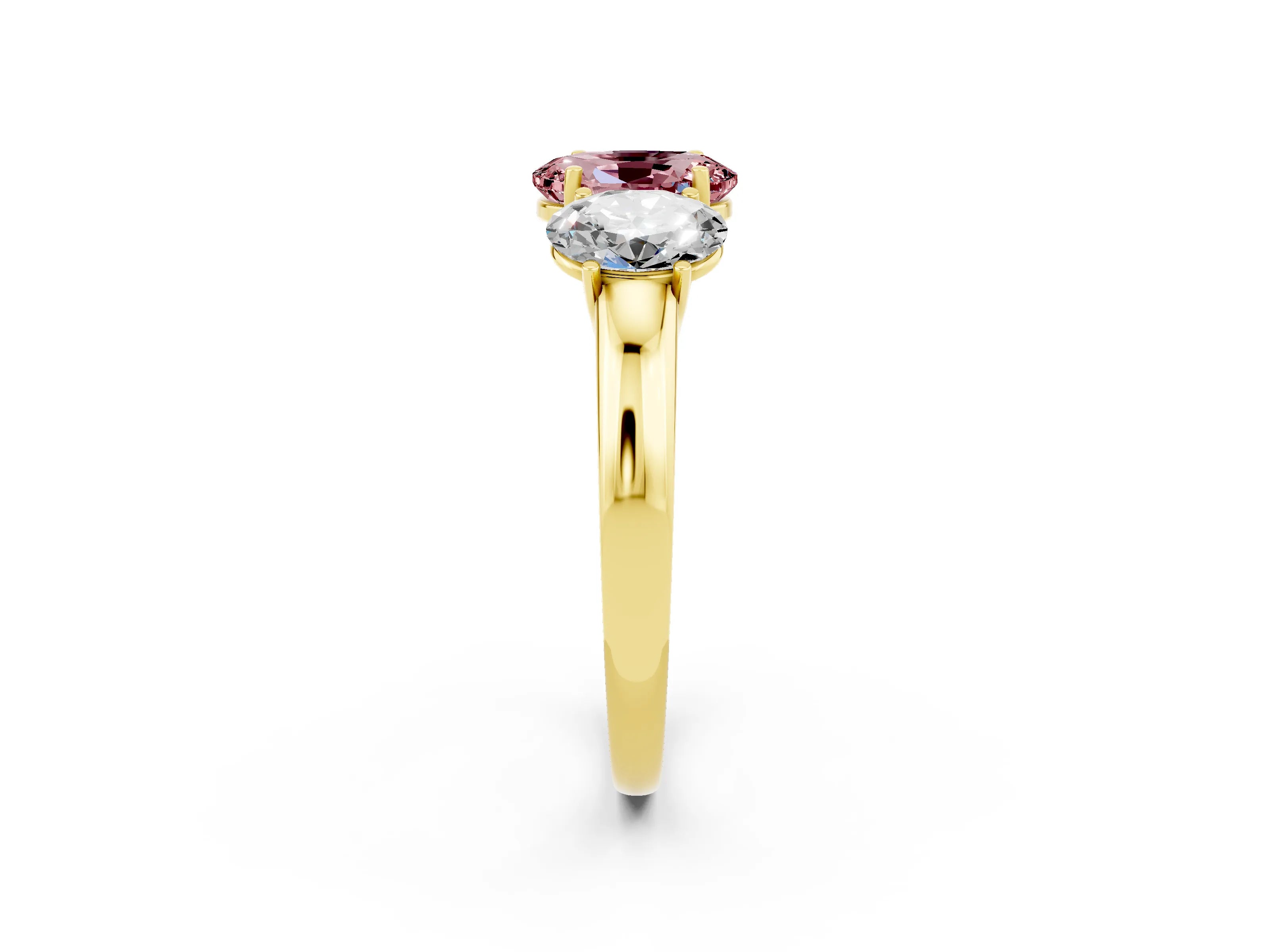 Yellow gold Oval Cut Morganite Three-Stone Ring with Four-Prong Setting and Classic Band_2
