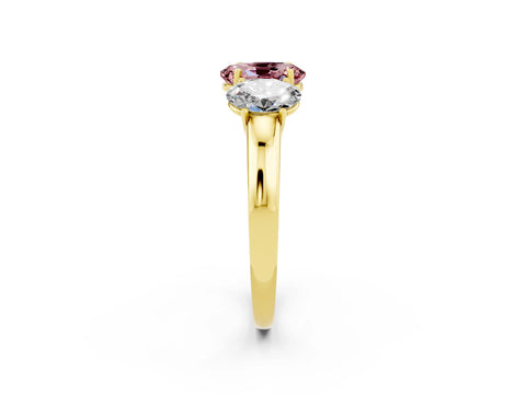 Yellow gold Oval Cut Morganite Three-Stone Ring with Four-Prong Setting and Classic Band_2
