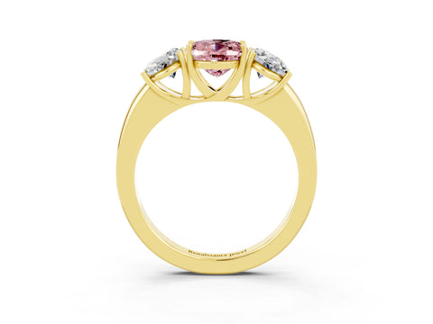 Yellow gold Oval Cut Morganite Three-Stone Ring with Four-Prong Setting and Classic Band_3