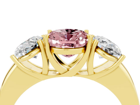 Yellow gold Oval Cut Morganite Three-Stone Ring with Four-Prong Setting and Classic Band_4