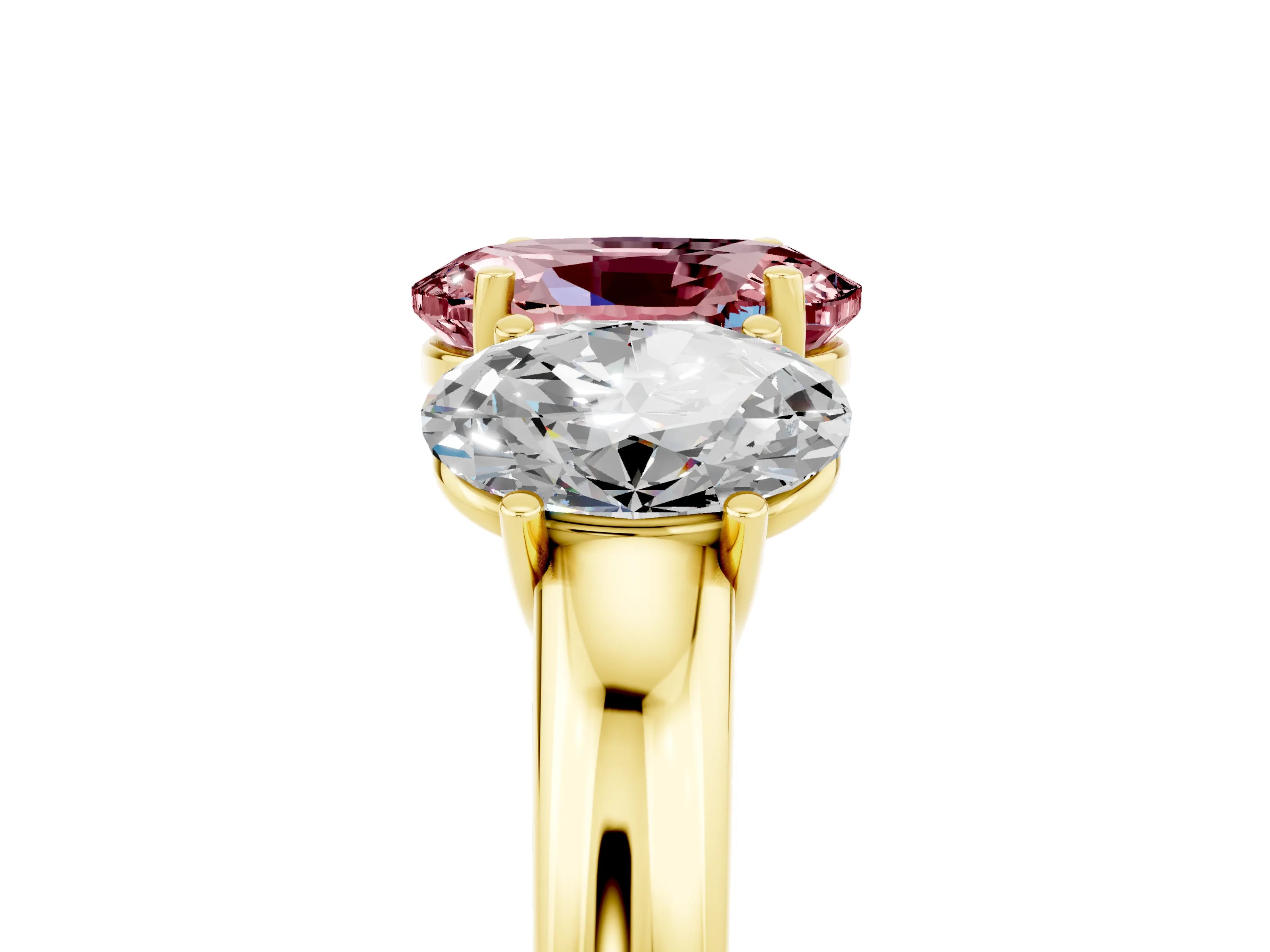 Yellow gold Oval Cut Morganite Three-Stone Ring with Four-Prong Setting and Classic Band_5