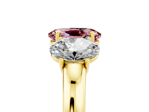 Yellow gold Oval Cut Morganite Three-Stone Ring with Four-Prong Setting and Classic Band_5