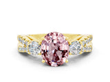 Yellow gold Oval Cut Morganite Three-Stone Ring with Pavé Split Shank and Four-Prong Setting_12