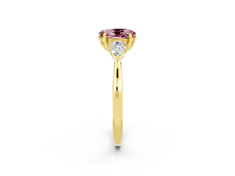 Yellow gold Oval Cut Morganite Three-Stone Ring with Pear Side Stones and Four-Prong Setting_14