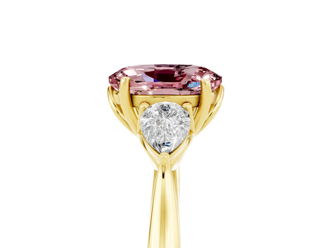Yellow gold Oval Cut Morganite Three-Stone Ring with Pear Side Stones and Four-Prong Setting_17