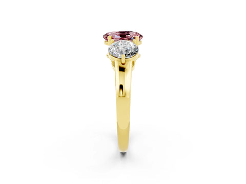 Yellow gold Oval Cut Morganite Three-Stone Ring with Prong Setting and Classic Band_2