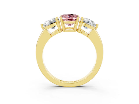 Yellow gold Oval Cut Morganite Three-Stone Ring with Prong Setting and Classic Band_3