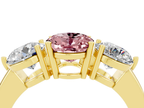Yellow gold Oval Cut Morganite Three-Stone Ring with Prong Setting and Classic Band_4