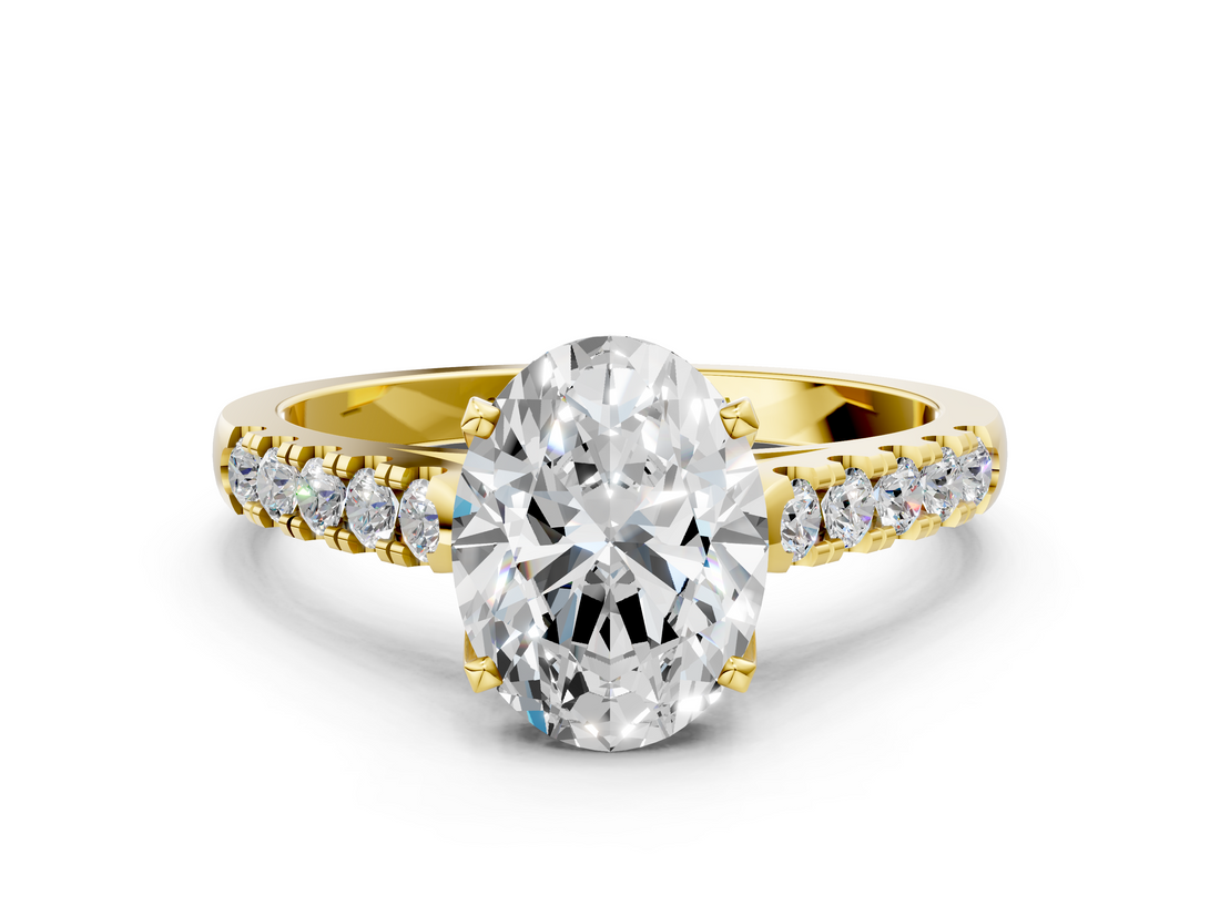 Yellow gold Oval Cut Pavé Band Solitaire Ring with Four-Prong Setting_161