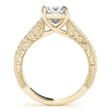 Yellow gold Oval Cut Pave Band Milgrain Solitaire Ring 2