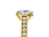Yellow gold Oval Cut Pave Band Milgrain Solitaire Ring_11