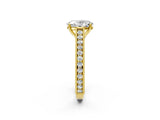 Yellow gold Oval Cut Pave Band Milgrain Solitaire Ring_8