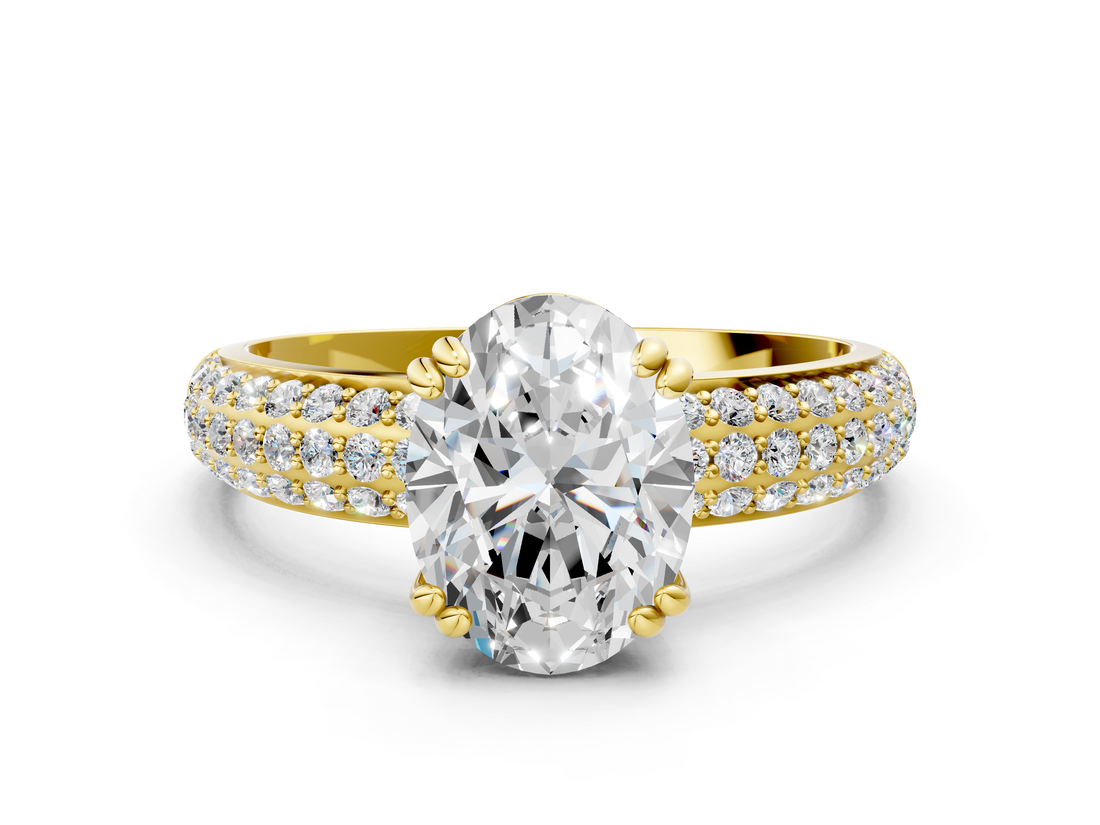 Yellow gold Oval Cut Pave Diamond Engagement Ring with Channel Set Band and Four-Prong Setting_20