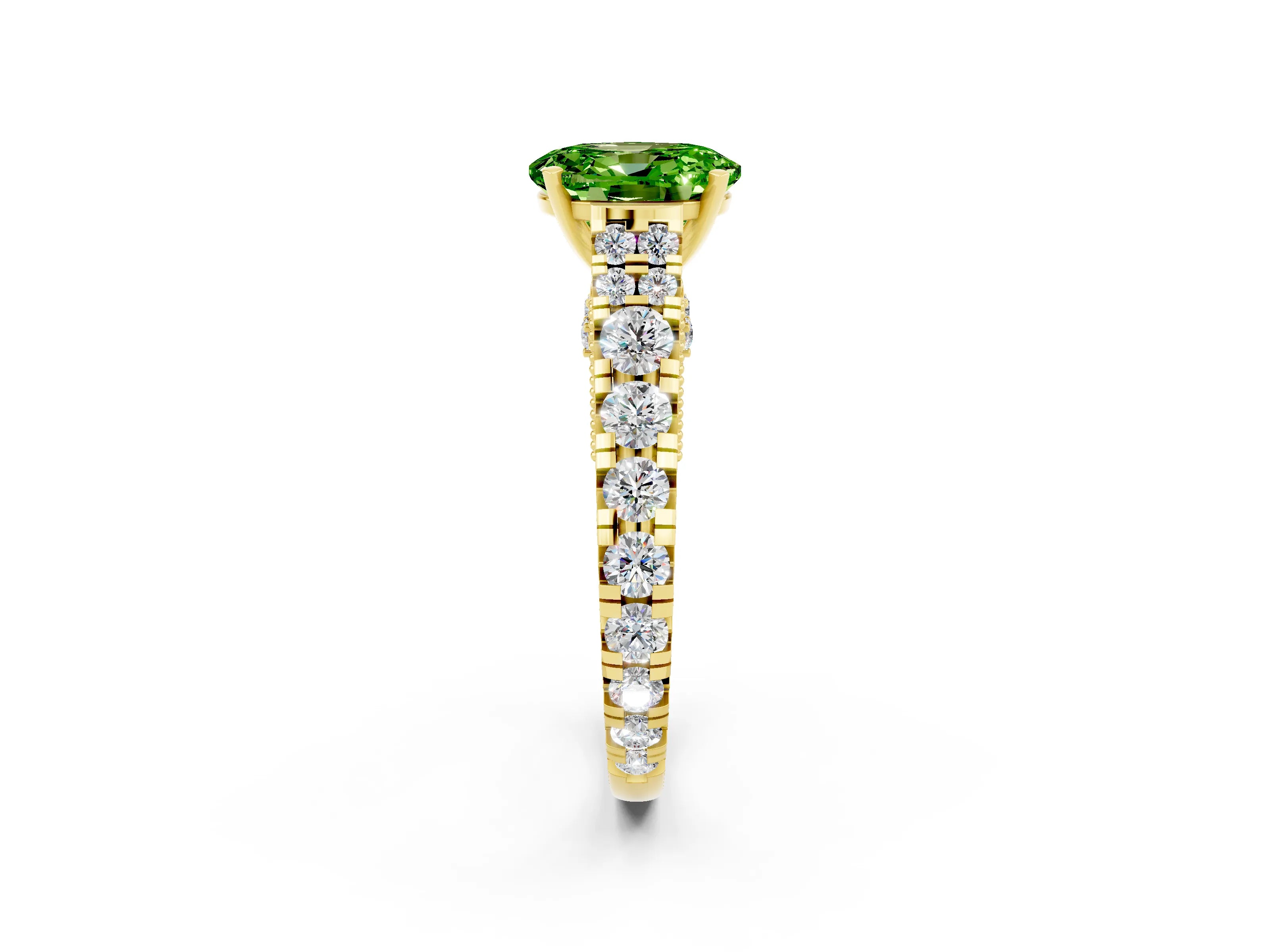 Yellow gold Oval Cut Peridot Classic Solitaire Ring with Pavé Band and Four-Prong Setting_2