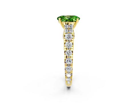Yellow gold Oval Cut Peridot Classic Solitaire Ring with Pavé Band and Four-Prong Setting_2