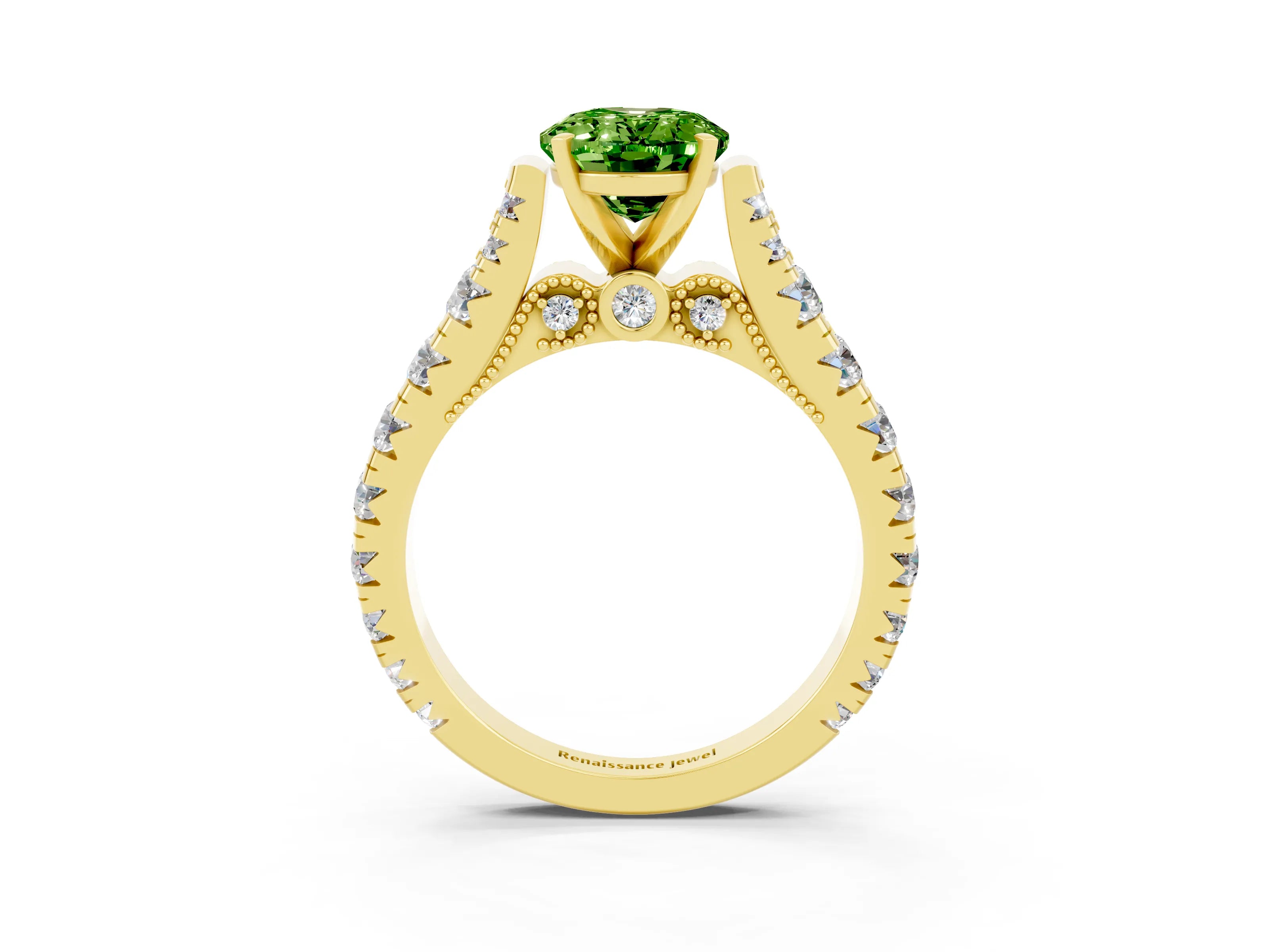 Yellow gold Oval Cut Peridot Classic Solitaire Ring with Pavé Band and Four-Prong Setting_3