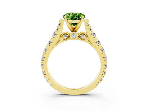 Yellow gold Oval Cut Peridot Classic Solitaire Ring with Pavé Band and Four-Prong Setting_3