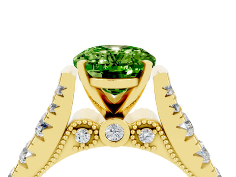 Yellow gold Oval Cut Peridot Classic Solitaire Ring with Pavé Band and Four-Prong Setting_4