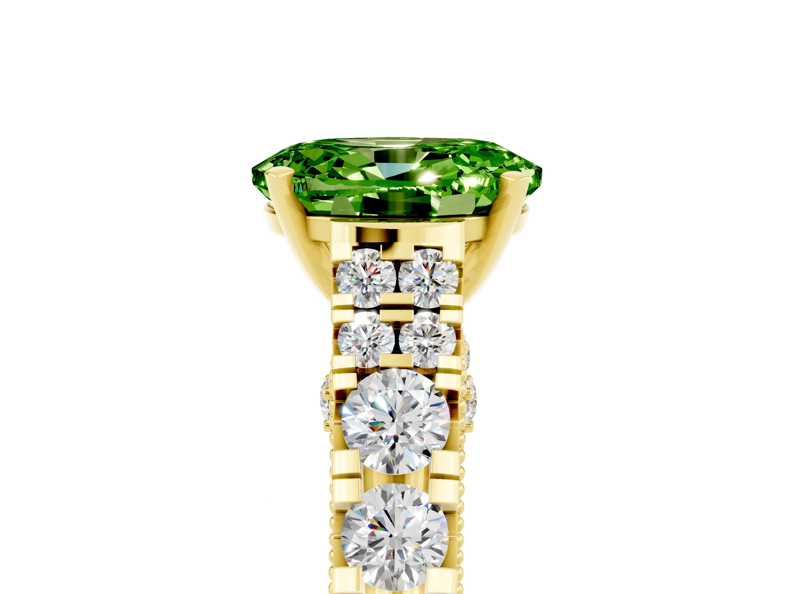 Yellow gold Oval Cut Peridot Classic Solitaire Ring with Pavé Band and Four-Prong Setting_5