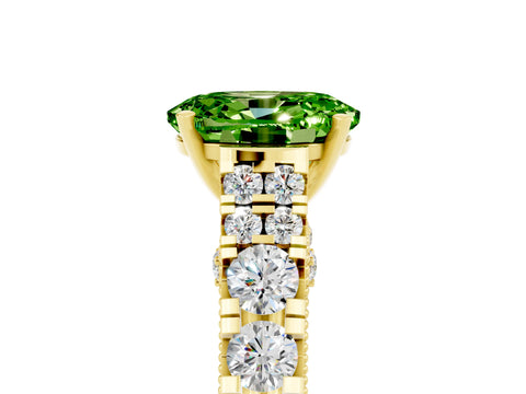 Yellow gold Oval Cut Peridot Classic Solitaire Ring with Pavé Band and Four-Prong Setting_5