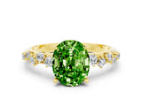 Yellow gold Oval Cut Peridot Cluster Side Stone Solitaire Ring with Prong Setting_24