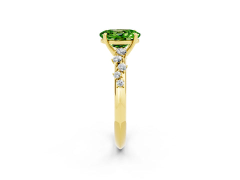 Yellow gold Oval Cut Peridot Cluster Side Stone Solitaire Ring with Prong Setting_26
