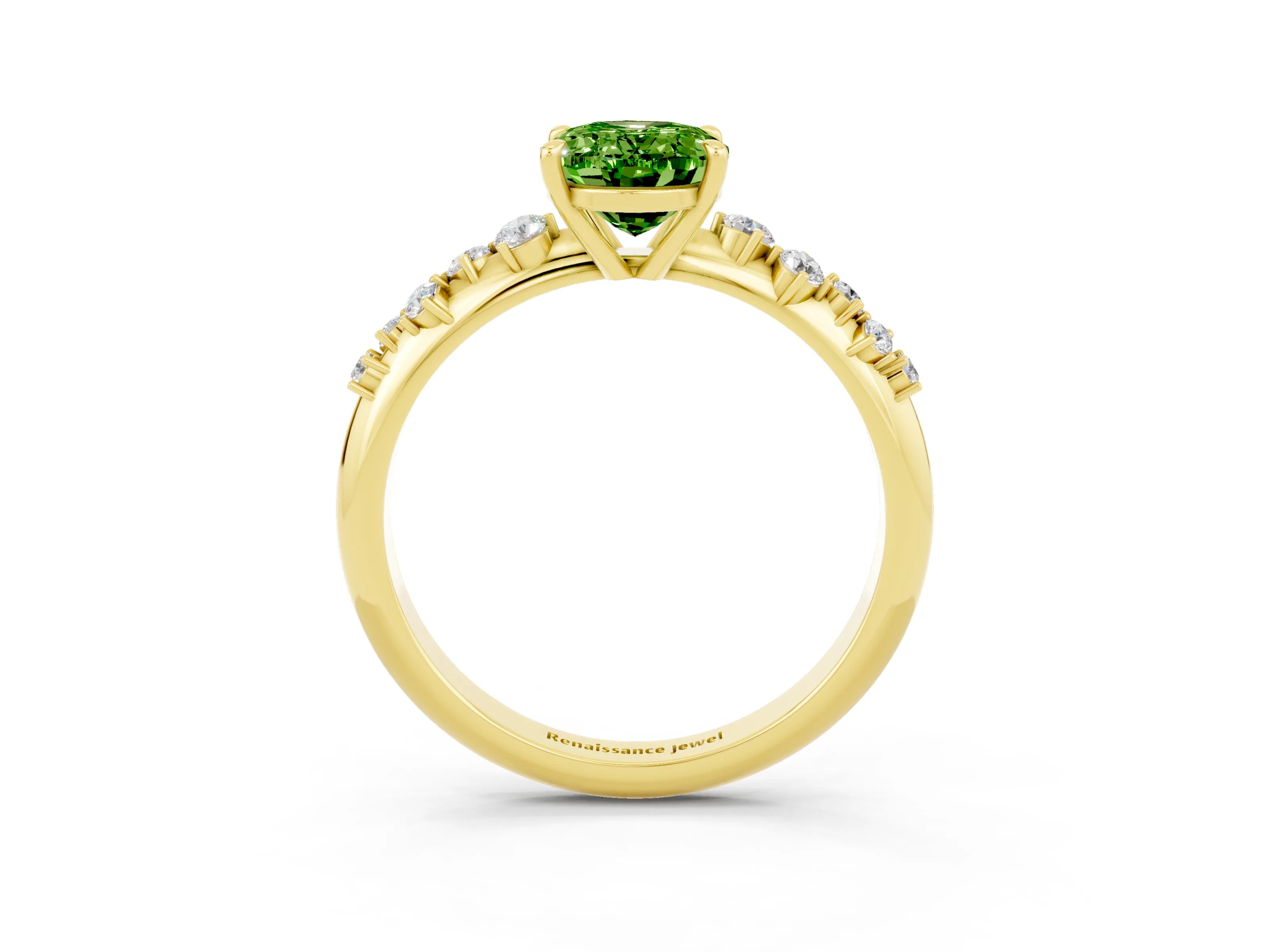 Yellow gold Oval Cut Peridot Cluster Side Stone Solitaire Ring with Prong Setting_27