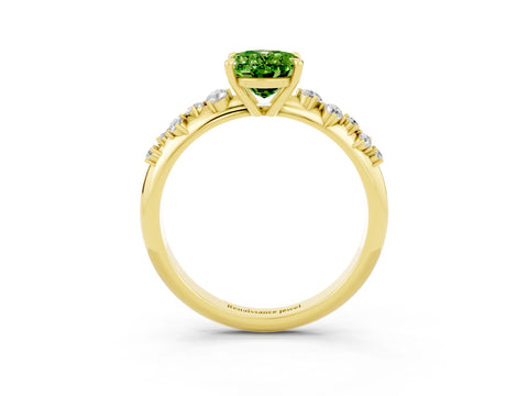 Yellow gold Oval Cut Peridot Cluster Side Stone Solitaire Ring with Prong Setting_27