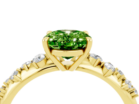 Yellow gold Oval Cut Peridot Cluster Side Stone Solitaire Ring with Prong Setting_28