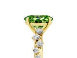 Yellow gold Oval Cut Peridot Cluster Side Stone Solitaire Ring with Prong Setting_29