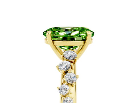 Yellow gold Oval Cut Peridot Cluster Side Stone Solitaire Ring with Prong Setting_29