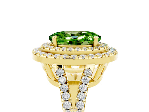 Yellow gold Oval Cut Peridot Double Halo Ring with Pavé Band and Prong Setting_17