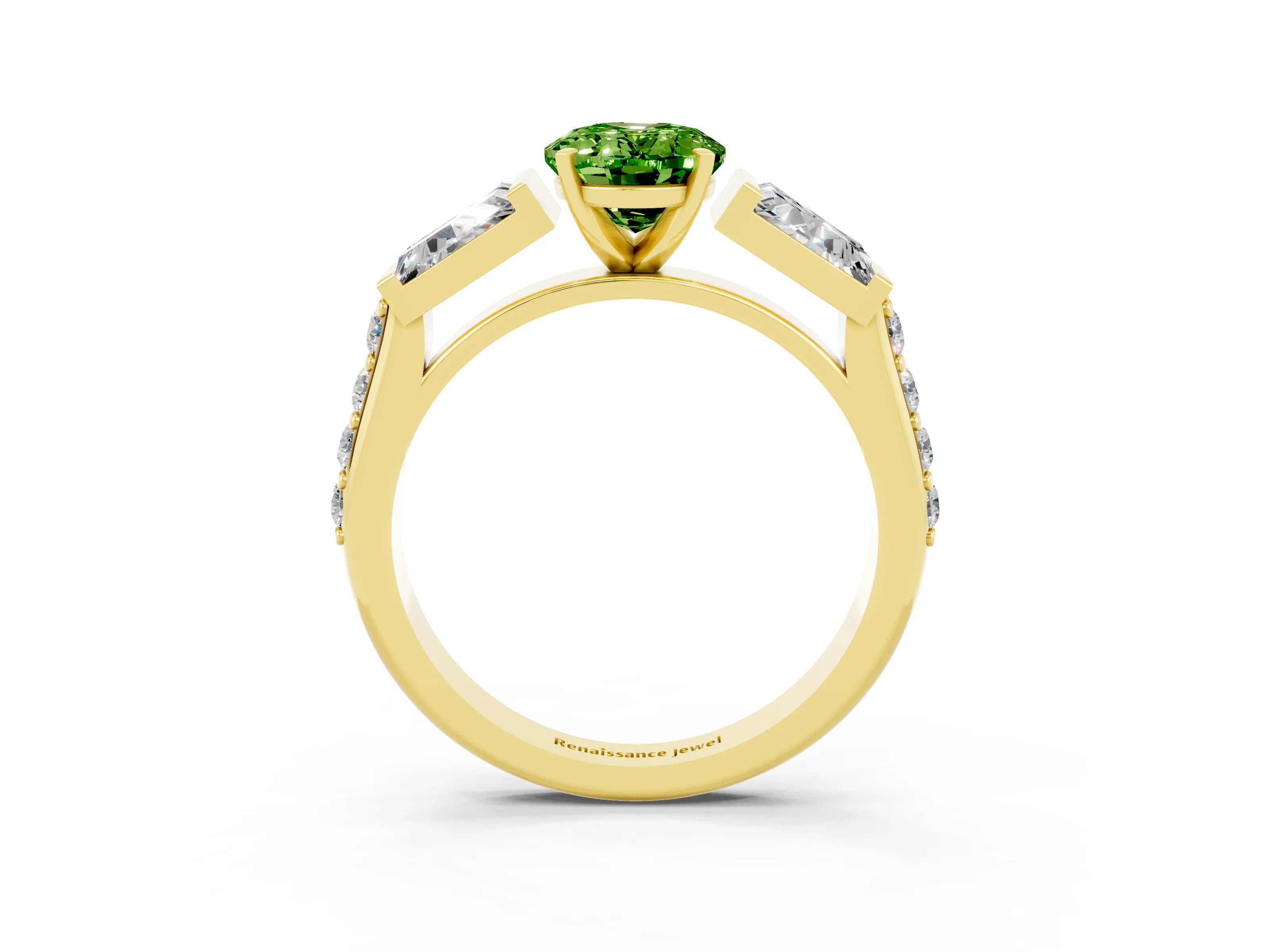 Yellow gold Oval Cut Peridot Engagement Ring with Baguette Side Stones and Channel Set Band_3